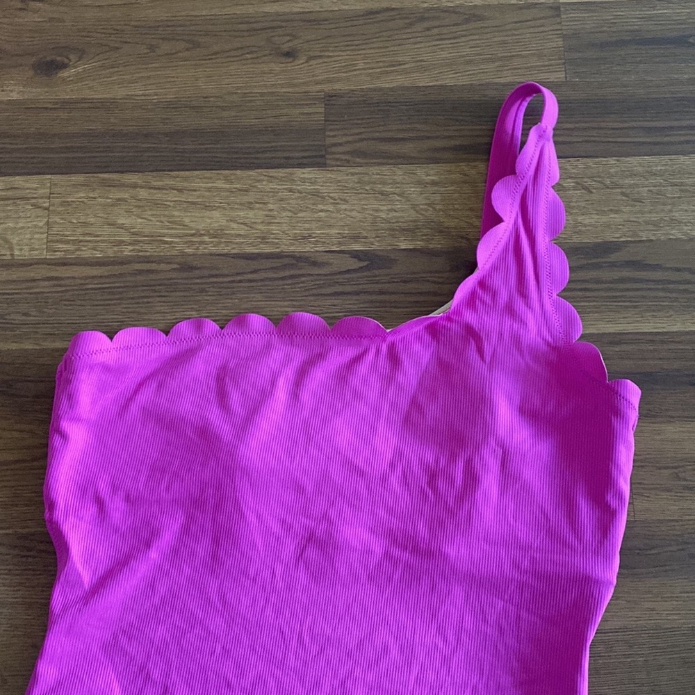 Scalloped One Shoulder Hot Pink One Piece Bathing suit.